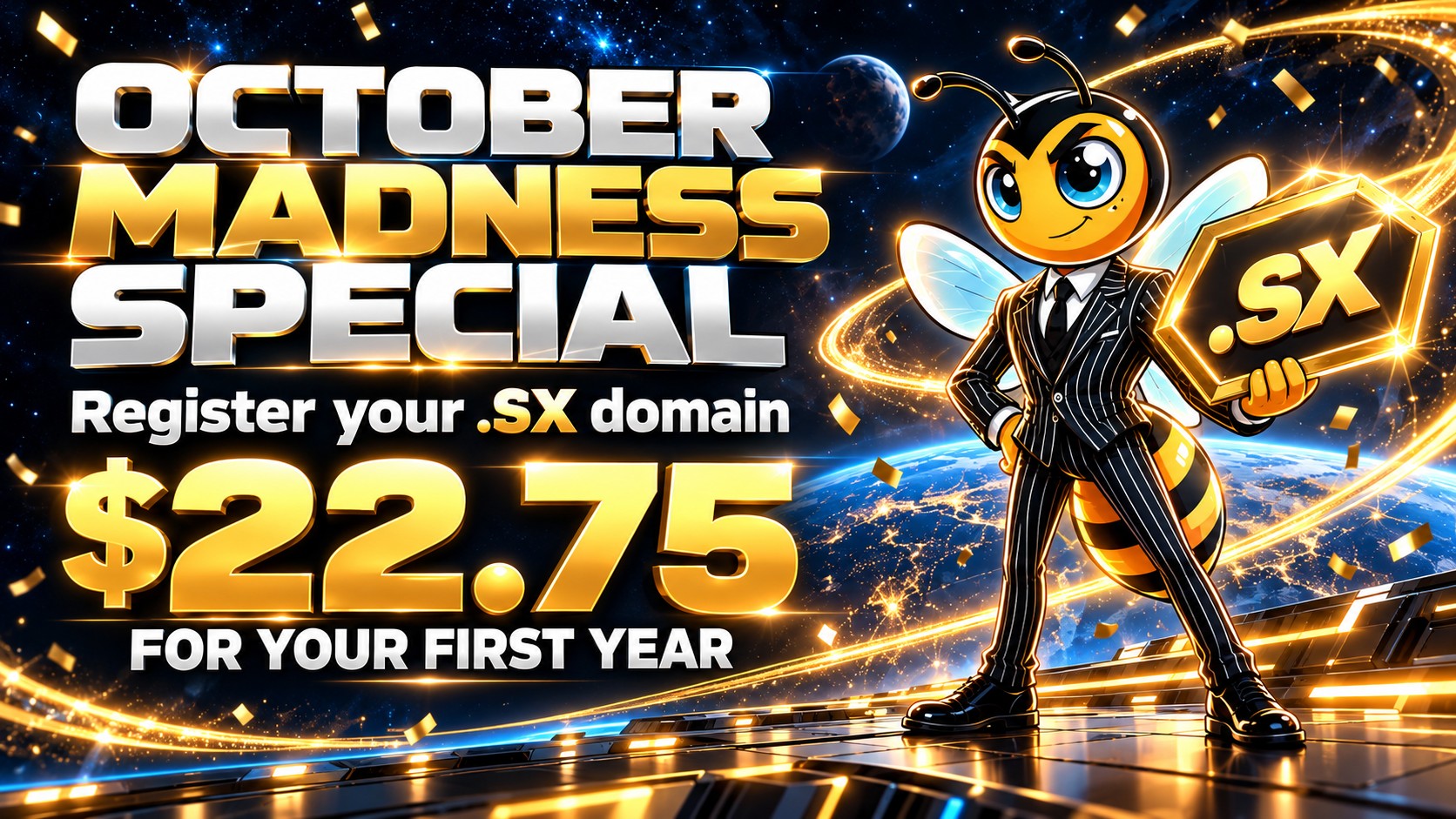 October Madness Special: register your .SX domain for $22.75 USD for your first year.